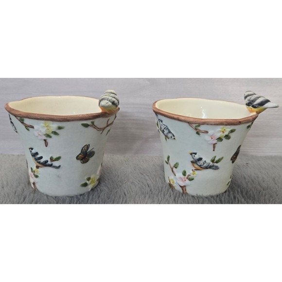 Yankee Candle Nature's Birds Votive Holder Set of 2 White Ceramic Floral 1188716 - Picture 3 of 4